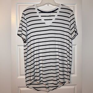 GAP Navy Blue and White Striped V-Neck Tee
